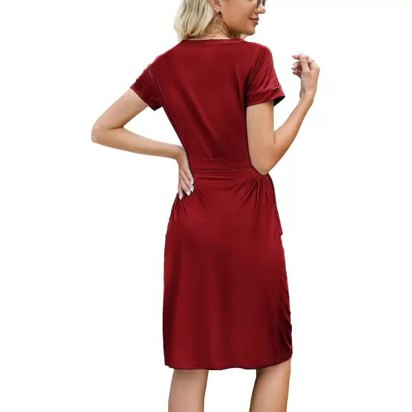 Arolina Womens Summer Short Sleeve Striped T Shirt Dress Casual Midi Dresses Crewneck Tie Waist with PocketsRed