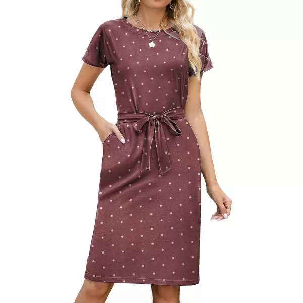 Arolina Womens Summer Short Sleeve Striped T Shirt Dress Casual Midi Dresses Crewneck Tie Waist with PocketsRed Polka Dots