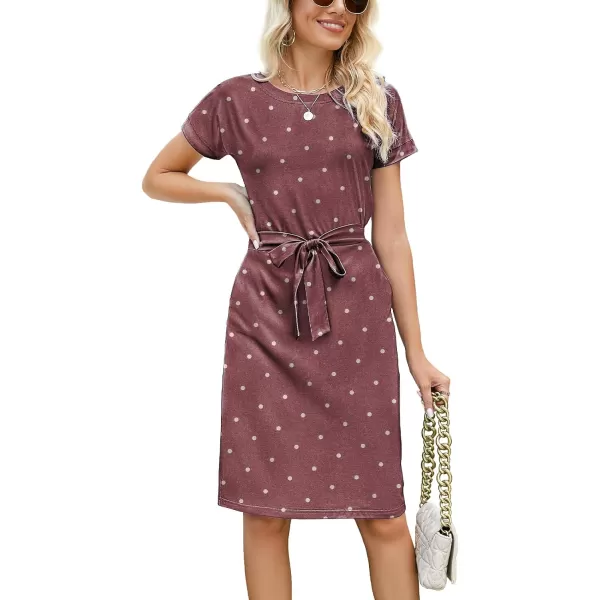 Arolina Womens Summer Short Sleeve Striped T Shirt Dress Casual Midi Dresses Crewneck Tie Waist with PocketsRed Polka Dots