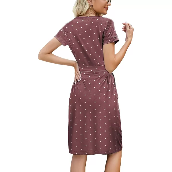 Arolina Womens Summer Short Sleeve Striped T Shirt Dress Casual Midi Dresses Crewneck Tie Waist with PocketsRed Polka Dots