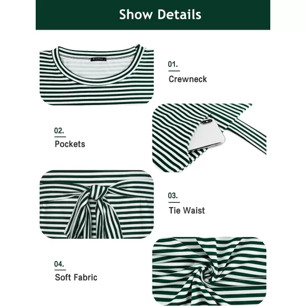 Arolina Womens Summer Short Sleeve Striped T Shirt Dress Casual Midi Dresses Crewneck Tie Waist with PocketsStripe 02