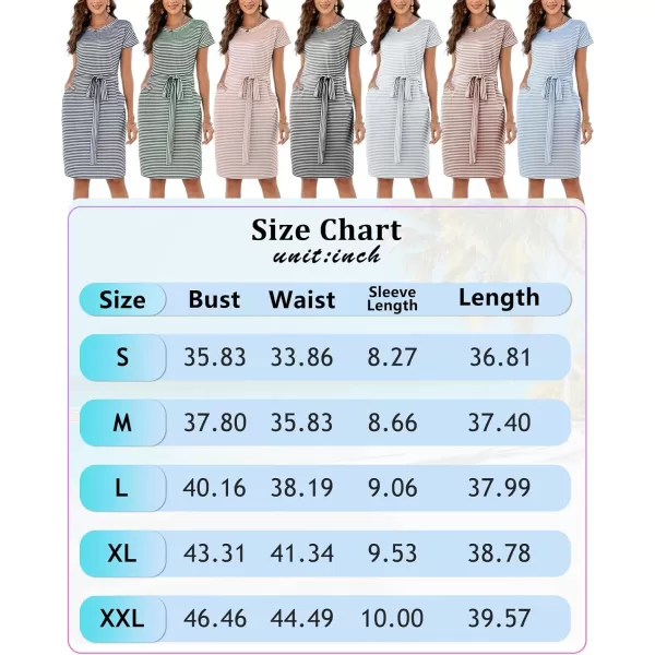 Arolina Womens Summer Short Sleeve Striped T Shirt Dress Casual Midi Dresses Crewneck Tie Waist with PocketsStripe 02
