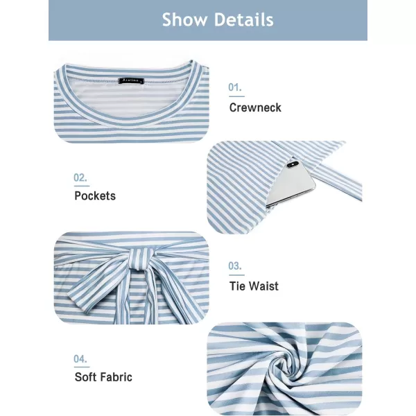 Arolina Womens Summer Short Sleeve Striped T Shirt Dress Casual Midi Dresses Crewneck Tie Waist with PocketsStripe 04