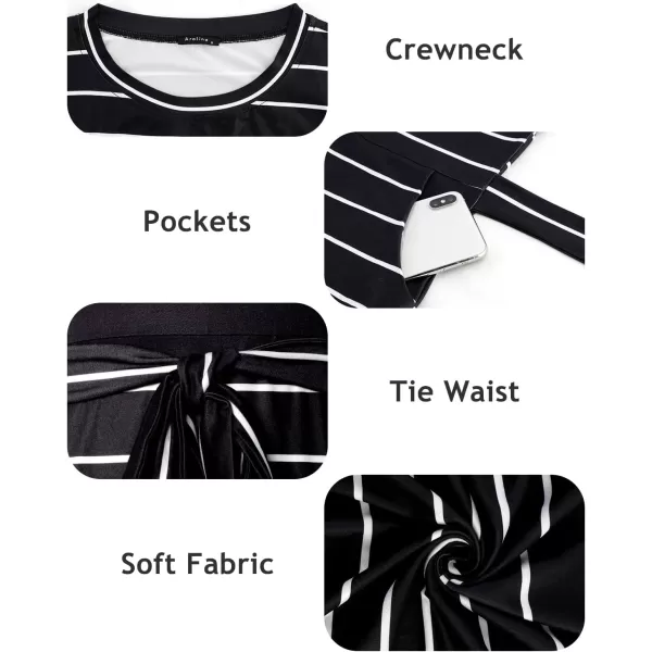 Arolina Womens Summer Short Sleeve Striped T Shirt Dress Casual Midi Dresses Crewneck Tie Waist with PocketsStripe 08