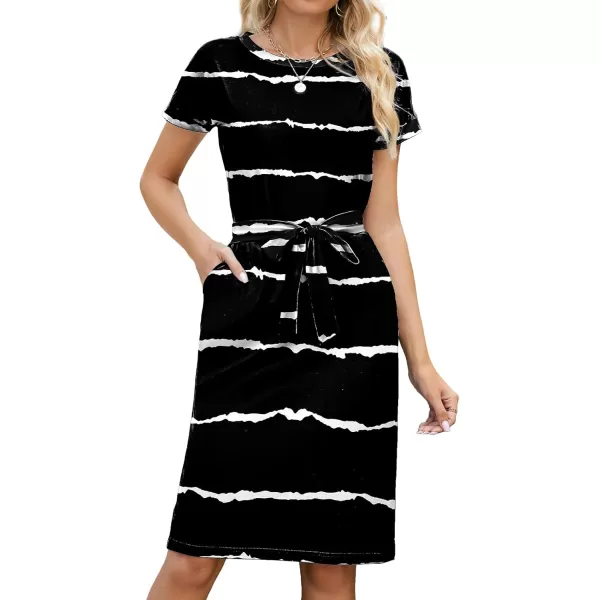 Arolina Womens Summer Short Sleeve Striped T Shirt Dress Casual Midi Dresses Crewneck Tie Waist with PocketsStripe 13