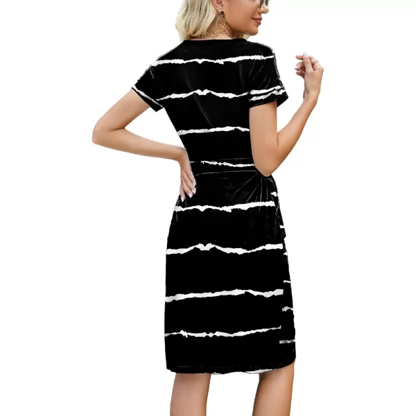 Arolina Womens Summer Short Sleeve Striped T Shirt Dress Casual Midi Dresses Crewneck Tie Waist with PocketsStripe 13