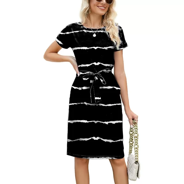 Arolina Womens Summer Short Sleeve Striped T Shirt Dress Casual Midi Dresses Crewneck Tie Waist with PocketsStripe 13