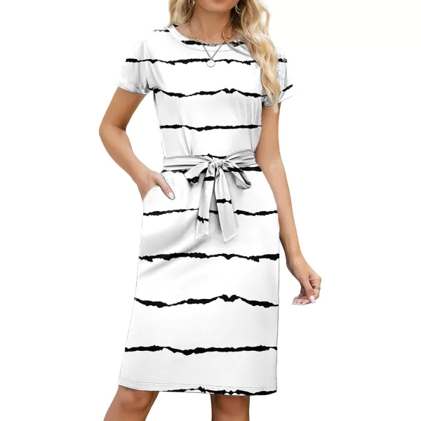 Arolina Womens Summer Short Sleeve Striped T Shirt Dress Casual Midi Dresses Crewneck Tie Waist with PocketsStripe 14
