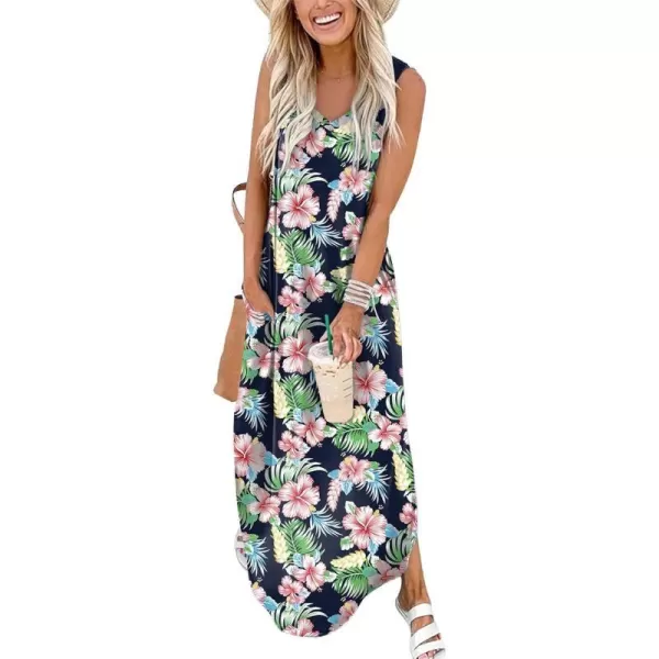Arolina Maxi Dress for Women Tropical Summer V Neck Sleeveless Split Long Beach Dresses Casual Loose Sundress with PocketsMorningglory