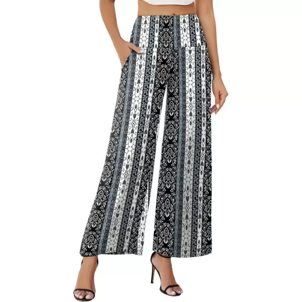 Arolina Womens Stretchy Wide Leg Palazzo Lounge Pants with Pockets Casual Comfy High Waist Palazzo Pants for Women DressyBlack Grey Flowers