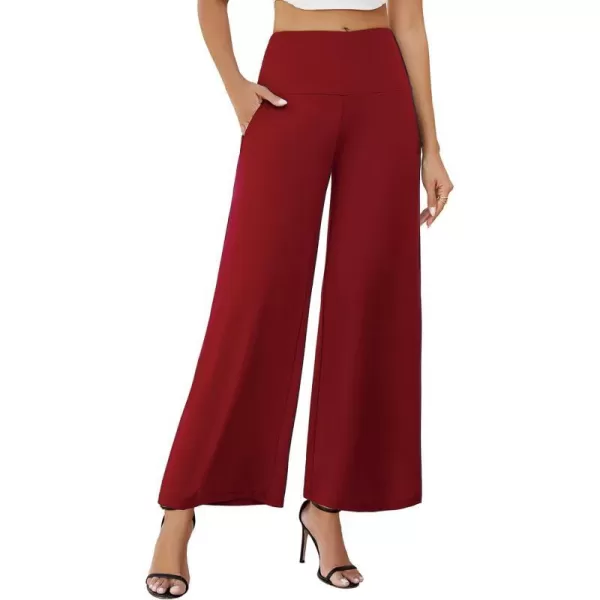 Arolina Womens Stretchy Wide Leg Palazzo Lounge Pants with Pockets Casual Comfy High Waist Palazzo Pants for Women DressyRed 01