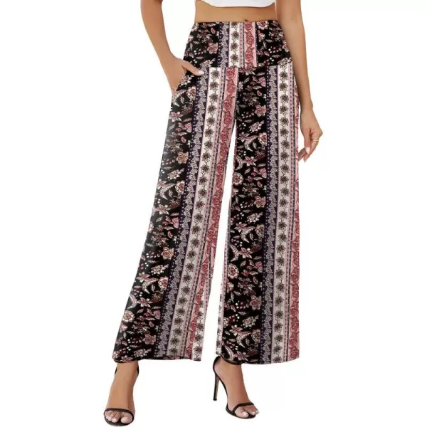 Arolina Womens Stretchy Wide Leg Palazzo Lounge Pants with Pockets Casual Comfy High Waist Palazzo Pants for Women DressyRed Brown Florets