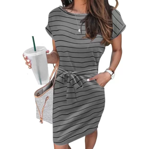 Arolina Womens Summer Short Sleeve Striped T Shirt Dress Casual Midi Dresses Crewneck Tie Waist with PocketsStripe 10