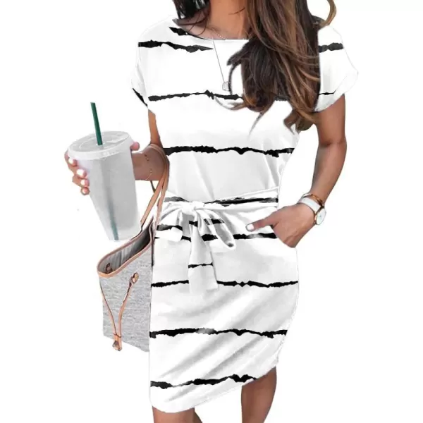 Arolina Womens Summer Short Sleeve Striped T Shirt Dress Casual Midi Dresses Crewneck Tie Waist with PocketsStripe 14