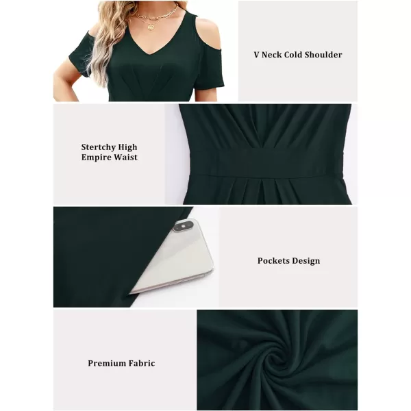 Arolina Cold Shoulder Maxi Dress for Women Summer V Neck Short Sleeve Casual Long Beach Dresses with PocketA Darkgreen