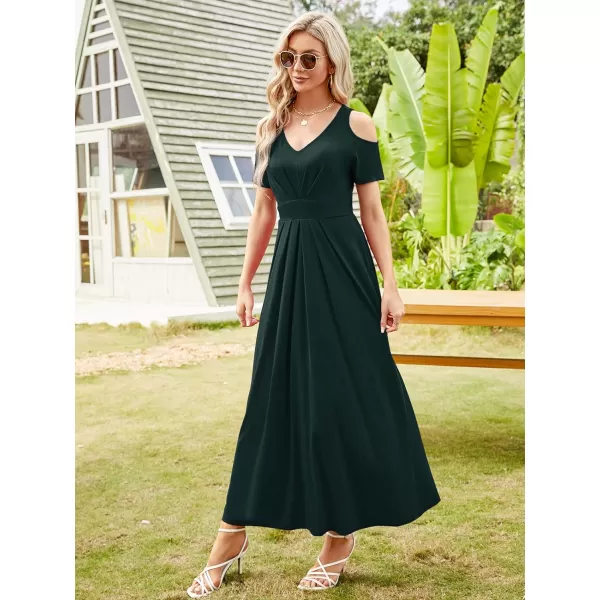 Arolina Cold Shoulder Maxi Dress for Women Summer V Neck Short Sleeve Casual Long Beach Dresses with PocketA Darkgreen