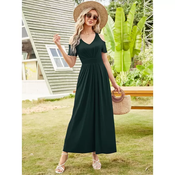 Arolina Cold Shoulder Maxi Dress for Women Summer V Neck Short Sleeve Casual Long Beach Dresses with PocketA Darkgreen