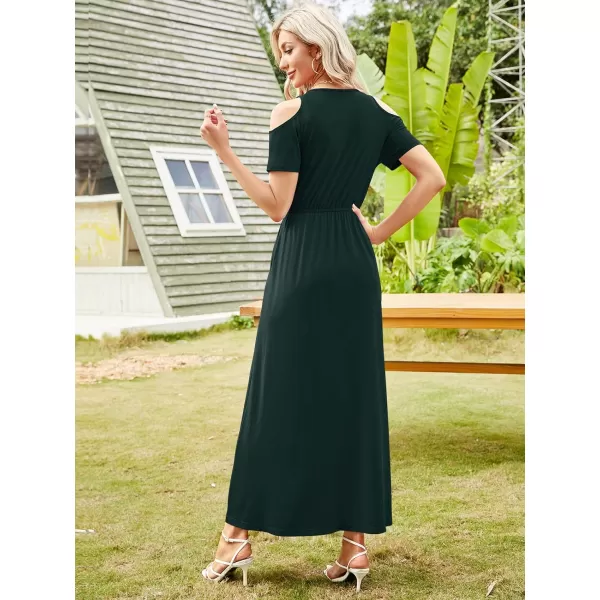 Arolina Cold Shoulder Maxi Dress for Women Summer V Neck Short Sleeve Casual Long Beach Dresses with PocketA Darkgreen