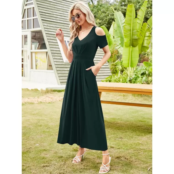 Arolina Cold Shoulder Maxi Dress for Women Summer V Neck Short Sleeve Casual Long Beach Dresses with PocketA Darkgreen