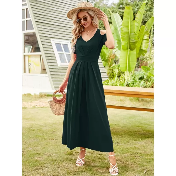 Arolina Cold Shoulder Maxi Dress for Women Summer V Neck Short Sleeve Casual Long Beach Dresses with PocketA Darkgreen