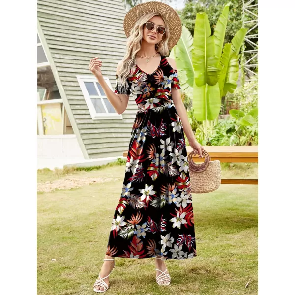 Arolina Cold Shoulder Maxi Dress for Women Summer V Neck Short Sleeve Casual Long Beach Dresses with PocketArolina Cold Shoulder Maxi Dress for Women Summer V Neck Short Sleeve Casual Long Beach Dresses with Pocket