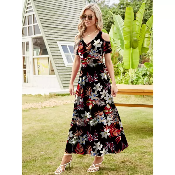 Arolina Cold Shoulder Maxi Dress for Women Summer V Neck Short Sleeve Casual Long Beach Dresses with PocketArolina Cold Shoulder Maxi Dress for Women Summer V Neck Short Sleeve Casual Long Beach Dresses with Pocket