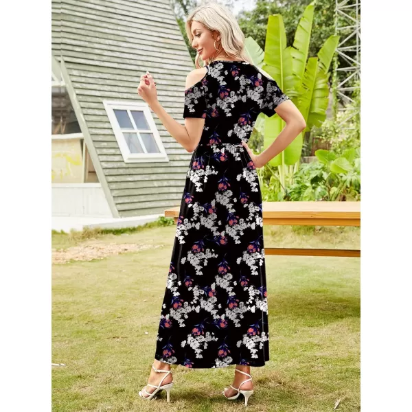 Arolina Cold Shoulder Maxi Dress for Women Summer V Neck Short Sleeve Casual Long Beach Dresses with PocketB Redwhiteflowers