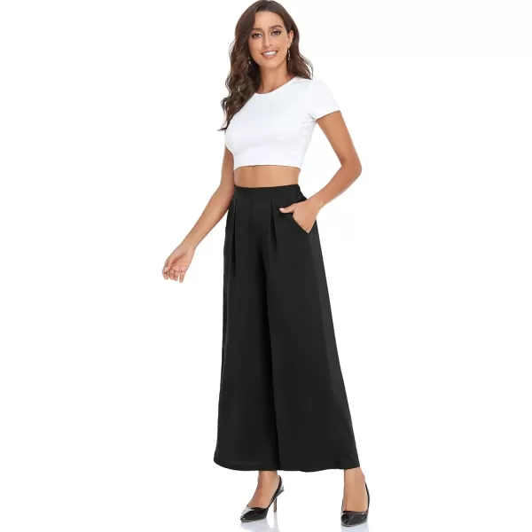 Arolina High Waisted Wide Leg Pants for Women Casual Flowy Long Loose Fit Palazzo Lounge Pants with PocketsA Black