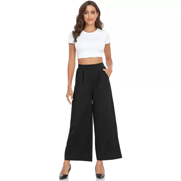 Arolina High Waisted Wide Leg Pants for Women Casual Flowy Long Loose Fit Palazzo Lounge Pants with PocketsA Black