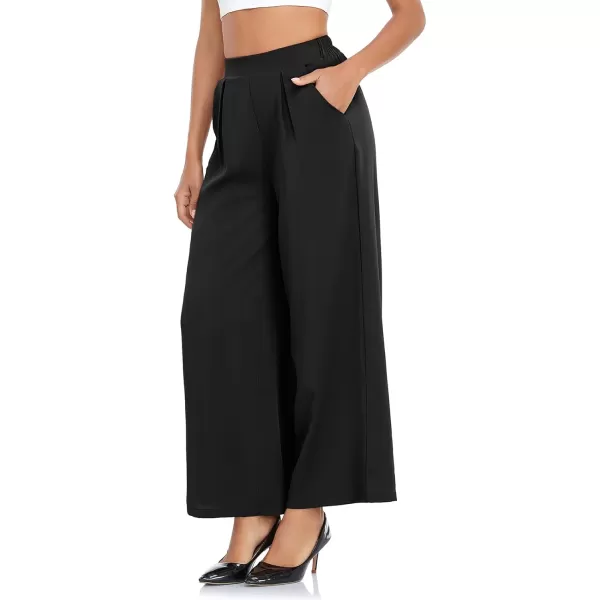 Arolina High Waisted Wide Leg Pants for Women Casual Flowy Long Loose Fit Palazzo Lounge Pants with PocketsA Black