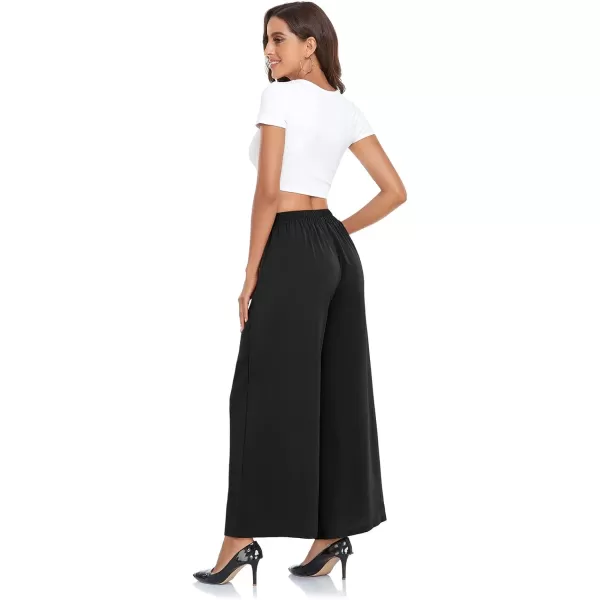 Arolina High Waisted Wide Leg Pants for Women Casual Flowy Long Loose Fit Palazzo Lounge Pants with PocketsA Black