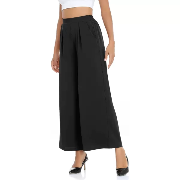 Arolina High Waisted Wide Leg Pants for Women Casual Flowy Long Loose Fit Palazzo Lounge Pants with PocketsA Black