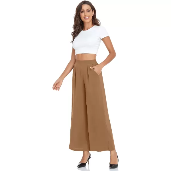 Arolina High Waisted Wide Leg Pants for Women Casual Flowy Long Loose Fit Palazzo Lounge Pants with PocketsA Camel