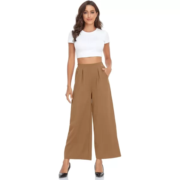 Arolina High Waisted Wide Leg Pants for Women Casual Flowy Long Loose Fit Palazzo Lounge Pants with PocketsA Camel