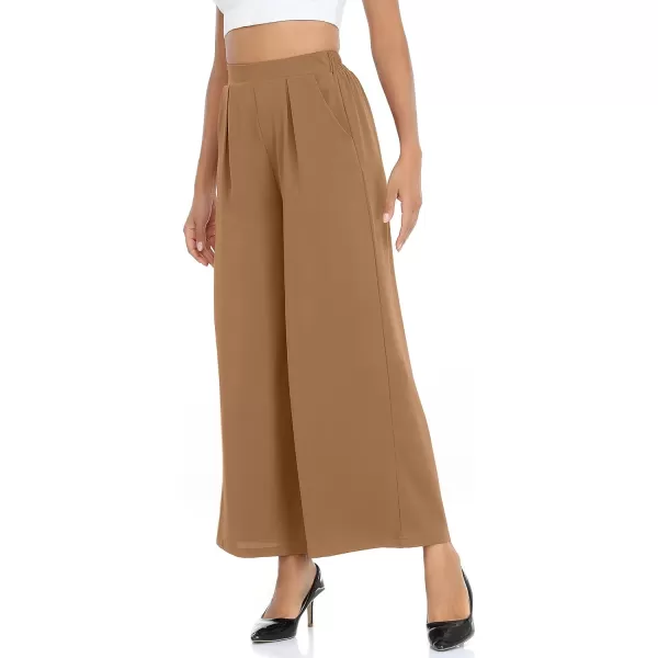 Arolina High Waisted Wide Leg Pants for Women Casual Flowy Long Loose Fit Palazzo Lounge Pants with PocketsA Camel