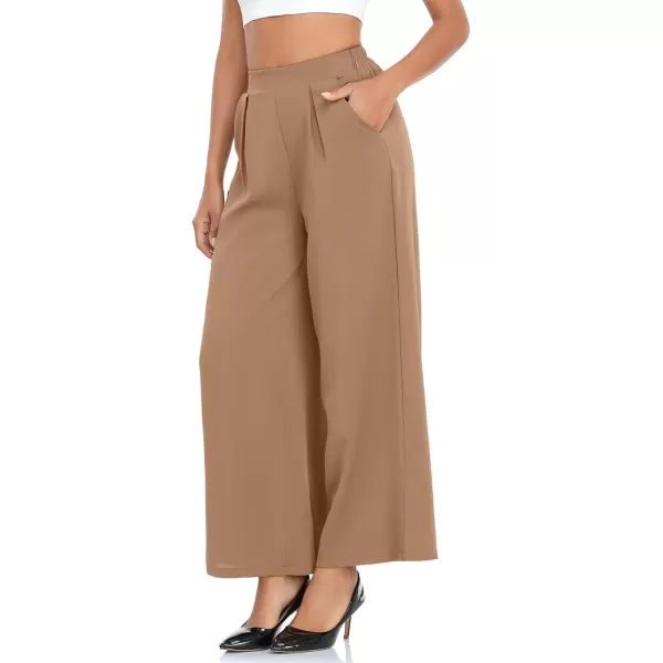 Arolina High Waisted Wide Leg Pants for Women Casual Flowy Long Loose Fit Palazzo Lounge Pants with PocketsA Camel