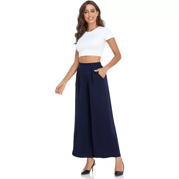 Arolina High Waisted Wide Leg Pants for Women Casual Flowy Long Loose Fit Palazzo Lounge Pants with PocketsA Dark Blue