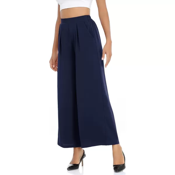 Arolina High Waisted Wide Leg Pants for Women Casual Flowy Long Loose Fit Palazzo Lounge Pants with PocketsA Dark Blue