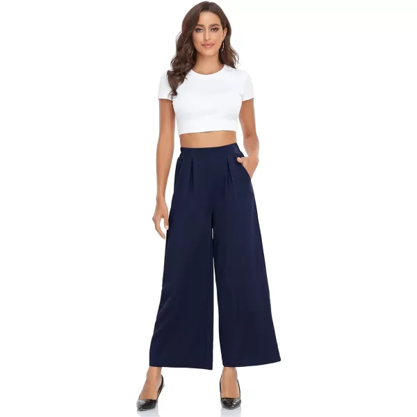 Arolina High Waisted Wide Leg Pants for Women Casual Flowy Long Loose Fit Palazzo Lounge Pants with PocketsA Dark Blue