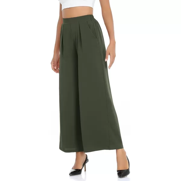 Arolina High Waisted Wide Leg Pants for Women Casual Flowy Long Loose Fit Palazzo Lounge Pants with PocketsA Green