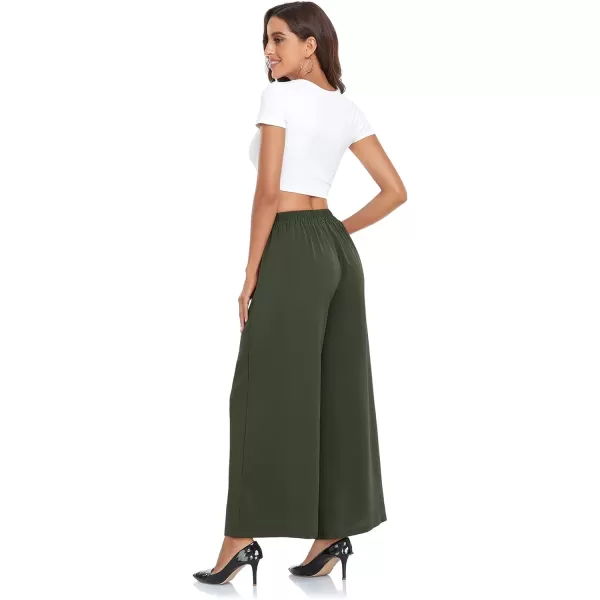 Arolina High Waisted Wide Leg Pants for Women Casual Flowy Long Loose Fit Palazzo Lounge Pants with PocketsA Green