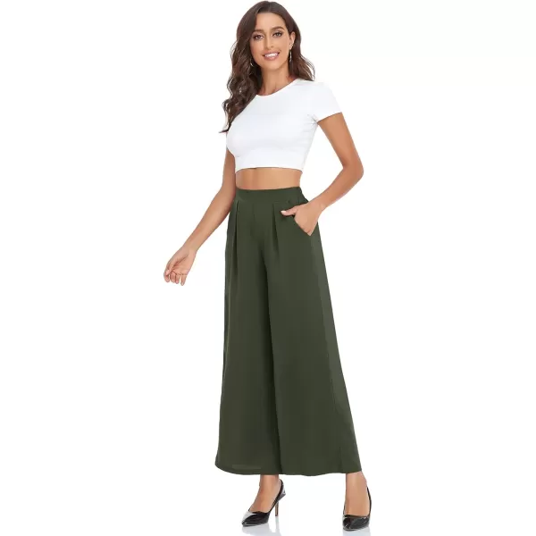 Arolina High Waisted Wide Leg Pants for Women Casual Flowy Long Loose Fit Palazzo Lounge Pants with PocketsA Green