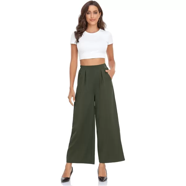 Arolina High Waisted Wide Leg Pants for Women Casual Flowy Long Loose Fit Palazzo Lounge Pants with PocketsA Green