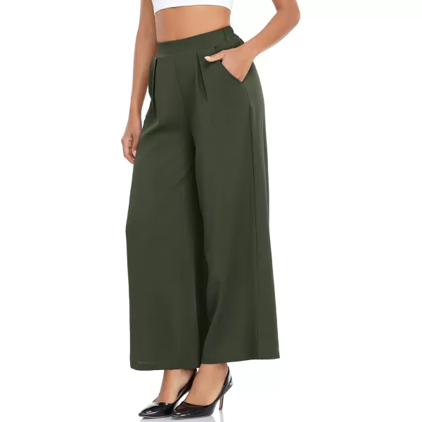 Arolina High Waisted Wide Leg Pants for Women Casual Flowy Long Loose Fit Palazzo Lounge Pants with PocketsA Green