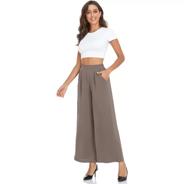 Arolina High Waisted Wide Leg Pants for Women Casual Flowy Long Loose Fit Palazzo Lounge Pants with PocketsA Grey Brown