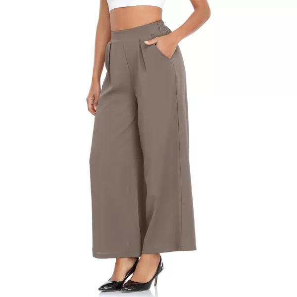 Arolina High Waisted Wide Leg Pants for Women Casual Flowy Long Loose Fit Palazzo Lounge Pants with PocketsA Grey Brown