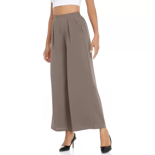 Arolina High Waisted Wide Leg Pants for Women Casual Flowy Long Loose Fit Palazzo Lounge Pants with PocketsA Grey Brown