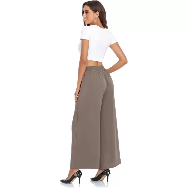 Arolina High Waisted Wide Leg Pants for Women Casual Flowy Long Loose Fit Palazzo Lounge Pants with PocketsA Grey Brown