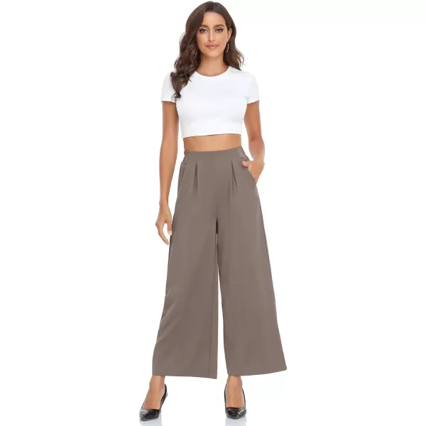 Arolina High Waisted Wide Leg Pants for Women Casual Flowy Long Loose Fit Palazzo Lounge Pants with PocketsA Grey Brown