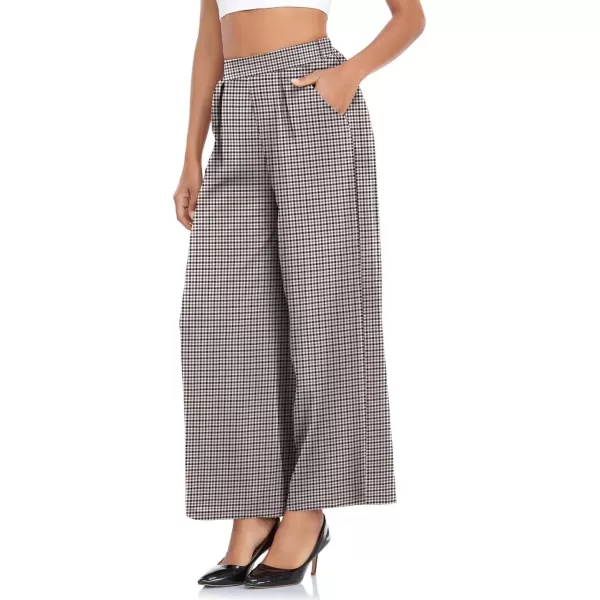 Arolina High Waisted Wide Leg Pants for Women Casual Flowy Long Loose Fit Palazzo Lounge Pants with PocketsA Plaid Brown